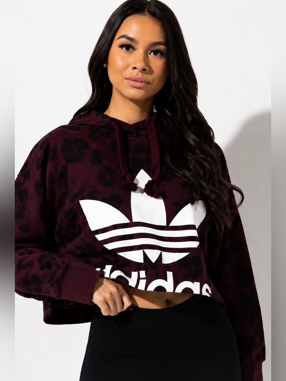 Adidas Originals Bellista Allover Print Crop Boxy Burgundy Animal Print - Size S